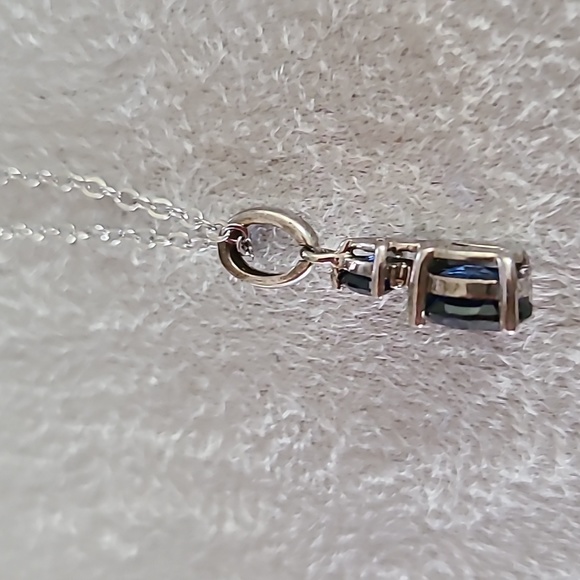 STERLING SILVER CREATED BLUE SAPPHIRE WITH DIAMOND ACCENT PENDANT APPROX 18" - Picture 7 of 15